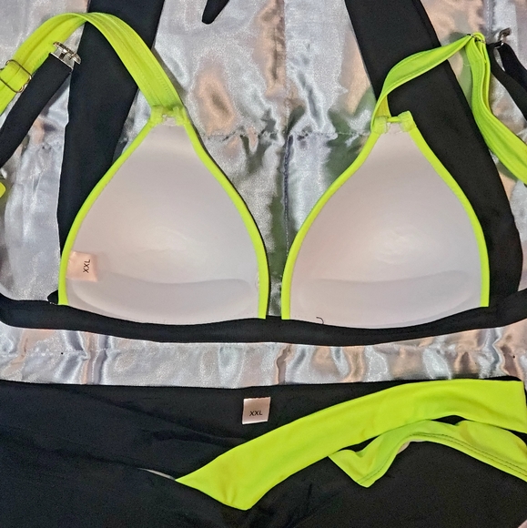 Black and neon yellow "Brand New"swimsuit. - Picture 2 of 4